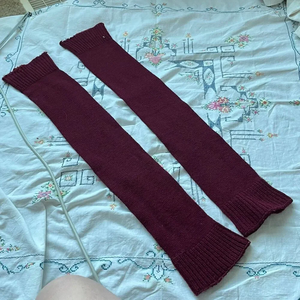 VTG Burgundy Knit Leg Warmers 30” Balletcore Dance 70s 80s